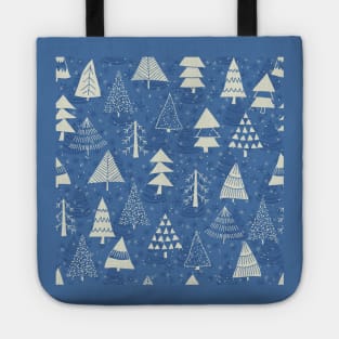 Christmas trees on blue Tote