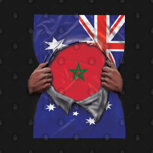 Morocco Flag Australian Flag Ripped Open - Gift for Moroccan From Morocco by Country Flags