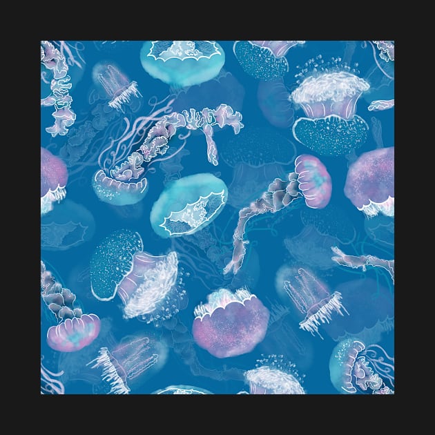 Floating Jellies Coral Blue by MSBoydston