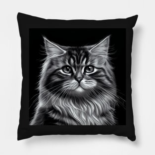 Beautiful Maine Coon Tabby Cat In Black and White Pillow