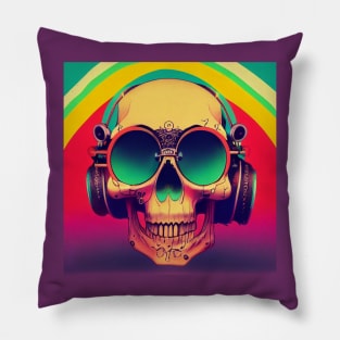 Retro Jams Skull With Headphones Pillow
