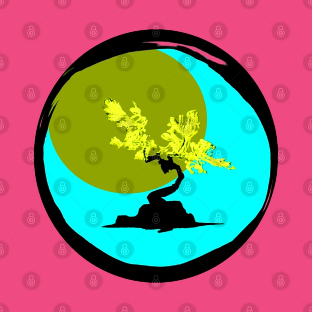 retro japanese bonsai - sumi design in a enso circle brush stroke by Trippy Critters