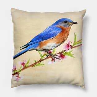 Male Bluebird in a Peach Tree Pillow