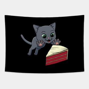 Russian Blue Cat excited to eat Red Velvet Cake Tapestry