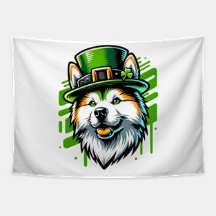 Kishu Ken Dog Enjoys Saint Patrick's Day Fun Tapestry