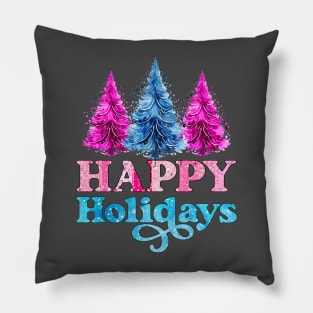 Happy Holidays Pink Christmas Pillow