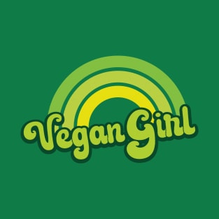 Vegan Girl Retro Rainbow Green T-Shirt