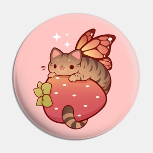 Tabby fairy cat with strawberry Pin