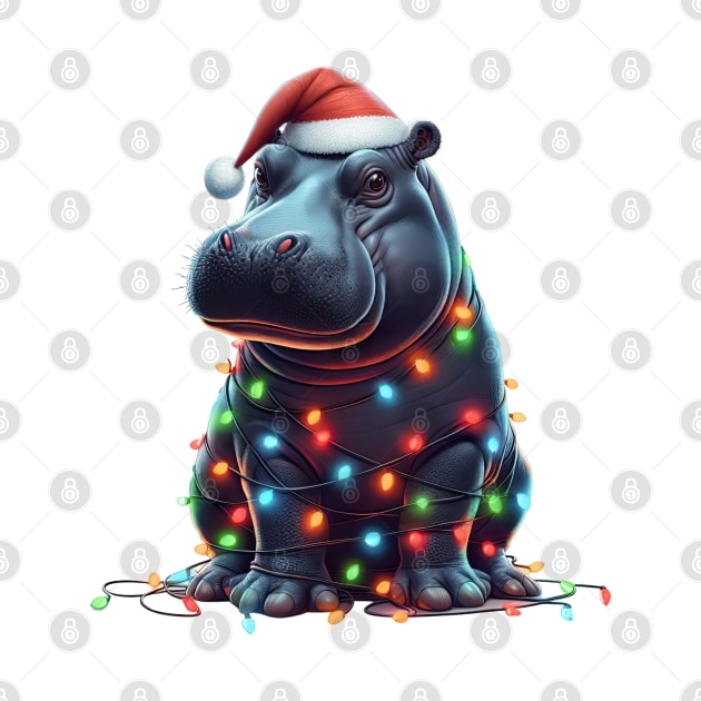 Hippo Wrapped in Christmas Lights by Chromatic Fusion Studio