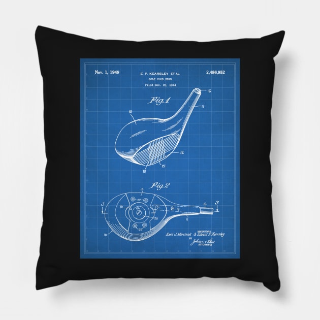 Golfing Driver Patent - Golfer Golf Coach Art - Blueprint Pillow by patentpress