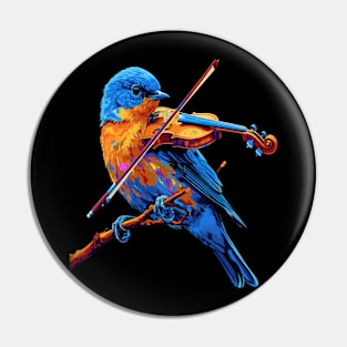 Eastern Bluebird Playing Violin Pin