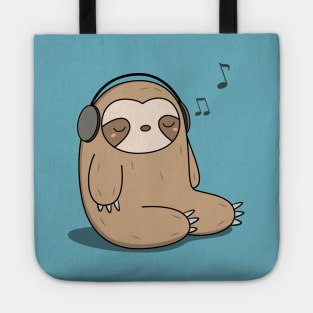 Kawaii Cute Sloth Listening To Music Tote