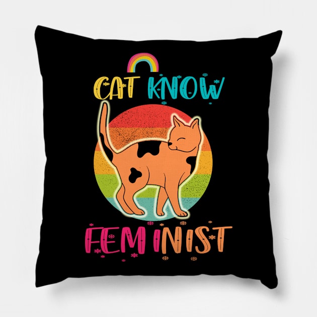Cat Know Feminist Pillow by 29 hour design