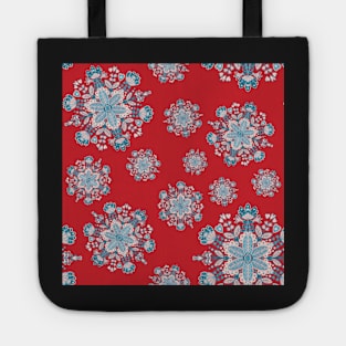 Blue, Pink and Red Mandala Snowflake Repeat Pattern Tote