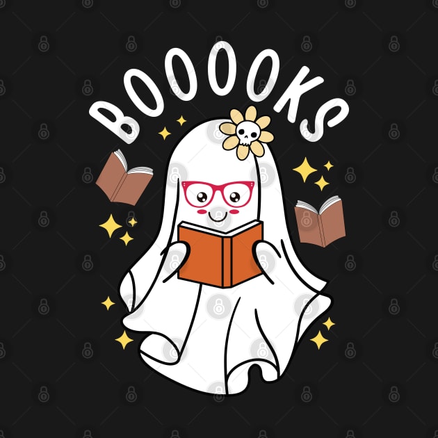 Halloween Booooks Cute Ghost Reading Books Women Girls by Raventeez