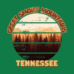 Great Smoky Mountains National Park Tennessee Retro Sunset Distressed Deign T-Shirt