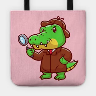Cute Crocodile Detective With Magnifying Glass Cartoon Tote