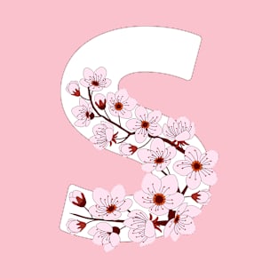 Colorful capital letter S patterned with sakura twig T-Shirt