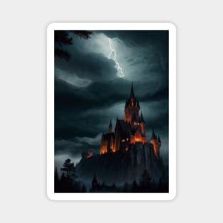 Lighting Striking the Top of a Haunted Castle Magnet