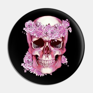 Floral crown and skull, Human anatomy, bones, pink purple roses and chrysanthemums Pin
