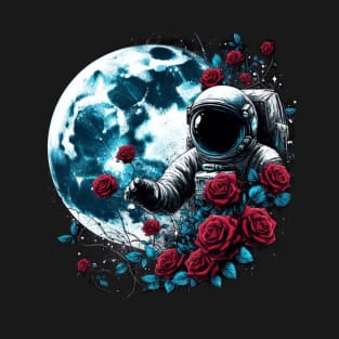 Astronaut Roses Moon T-Shirt