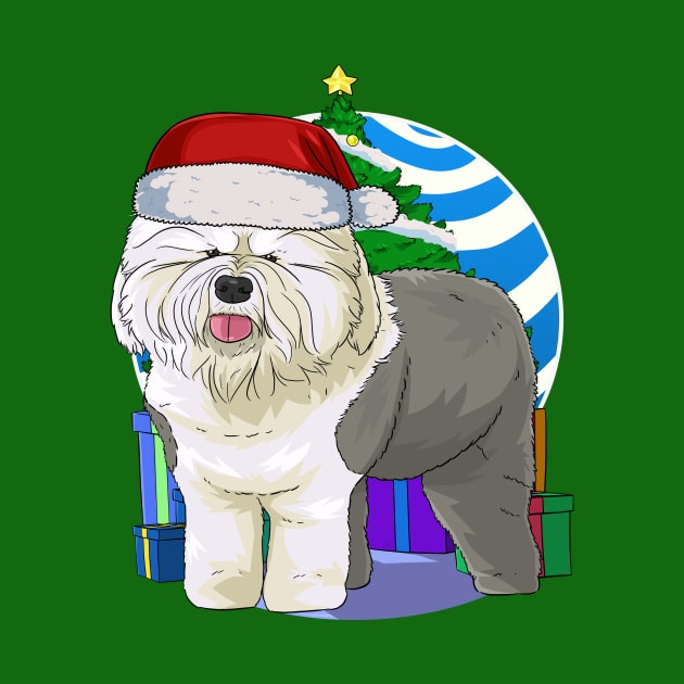 Old English Sheepdog Dog Cute Santa Christmas Gift by Noseking