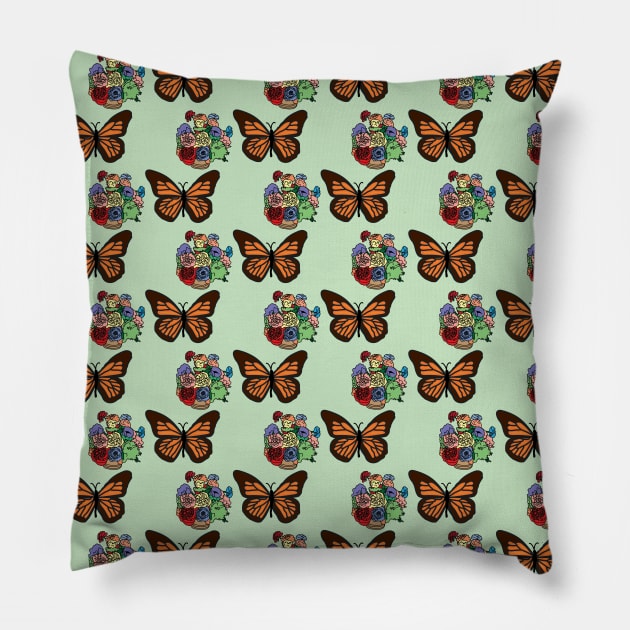 Aesthetic Butterfly and Flower Pattern by Courtney Graben Pillow by courtneylgraben