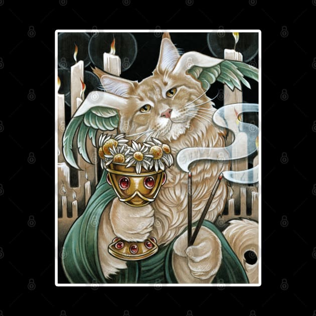 Cat Greek God Of Sleep Hypnos - White Outlined Version by Nat Ewert Art