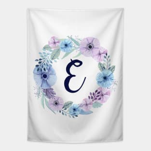 Floral Monogram E Icy Winter Blossoms Tapestry