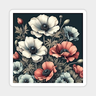 anemone and poppy flower pattern 3 Magnet