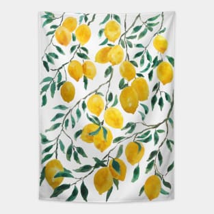 watercolor yellow lemon pattern Tapestry