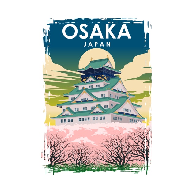 Osaka Japan Vintage Minimal Retro Travel Poster by jornvanhezik