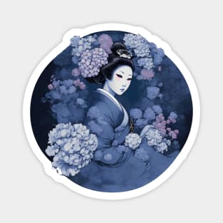 Japanese Geisha with Hydrangea Flowers Magnet