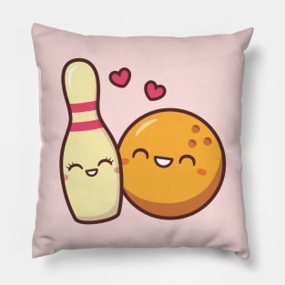 Cute Lovestruck Bowling Pin and Ball Pillow