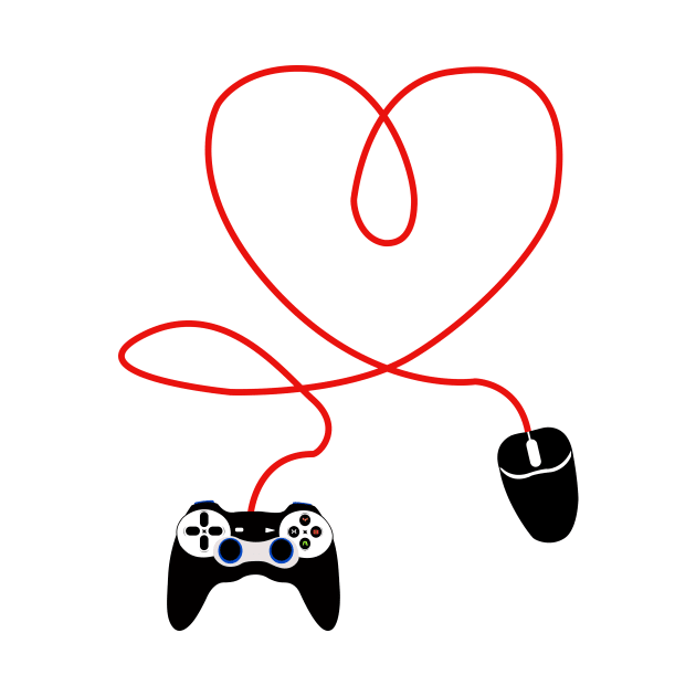 Video Gamer Valentines Day T-Shirt With Controller and mouse Heart by hilu