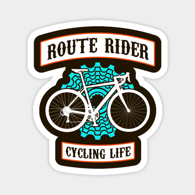 Route rider, cycling life art with blue back cassette or back pinion and white route bycicle Magnet by Drumsartco