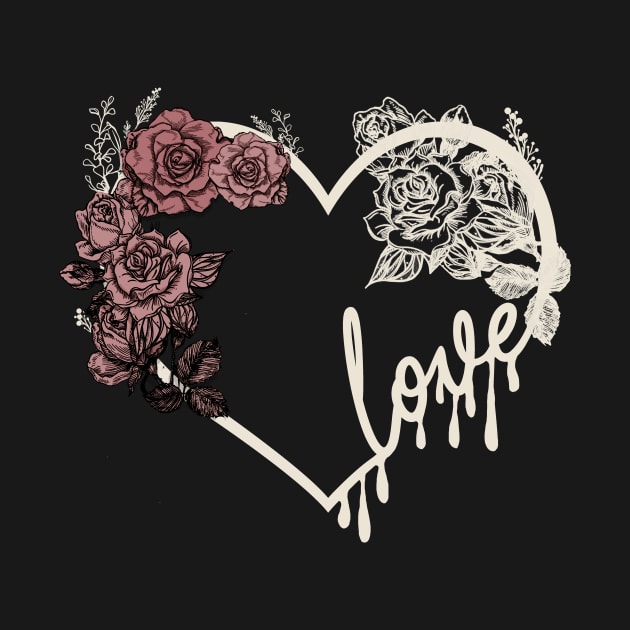 Love heart and roses dark romantic design in ivory by PoeticTheory