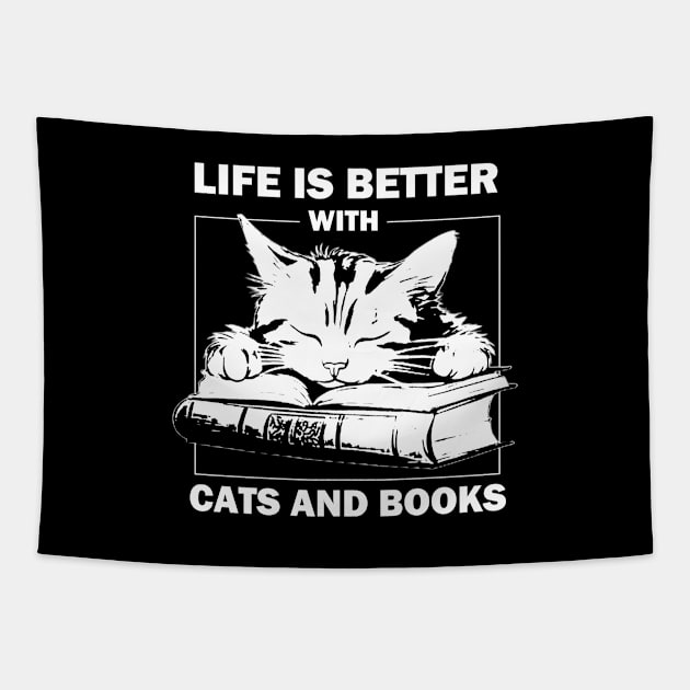 Life Is Better With Cats And Books Tapestry by AbundanceSeed