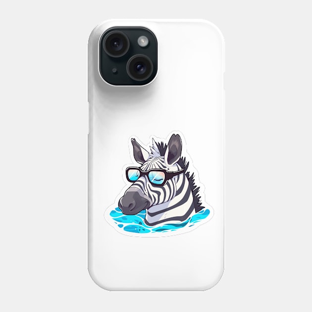 A zebra with glasses swims in the water Phone Case by Chromatic Currents