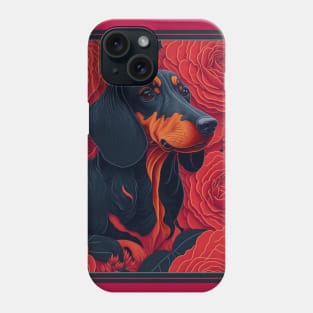 Dogs, dachshund and flowers, dog, style vector (red version 2 dachshund) Phone Case