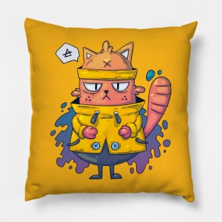 cat yellow sweater cartoon Pillow