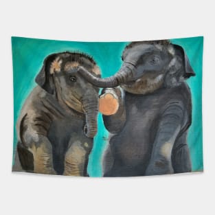 Baby elephants acrylic painting Tapestry