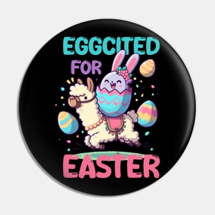 Eggcited For Easter Eggs Bunny Riding Llama Funny Pin