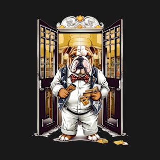 Accountant English Bulldog t-shirt design, a bulldog wearing a bowtie and holding a cash envelope T-Shirt