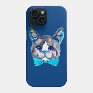 Blue watercolor cute kitty cat Phone Case