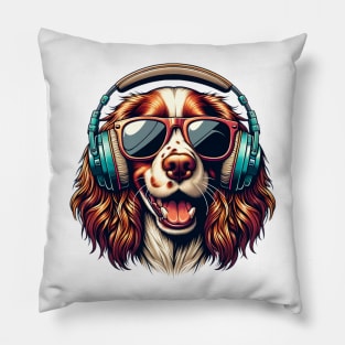 Welsh Springer Spaniel Smiling DJ in Japanese Art Pillow