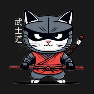 Japanese Cat Ninja Bushido a Vintage Otaku Samurai T-Shirt