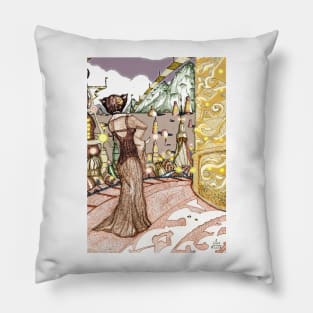 Planet XYZ : Colour version [Pen Drawn Fantasy Figure Illustration] Pillow