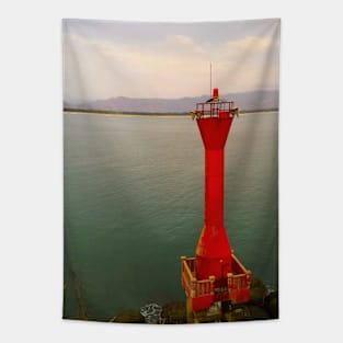 Old red lighthouse in right frame Tapestry