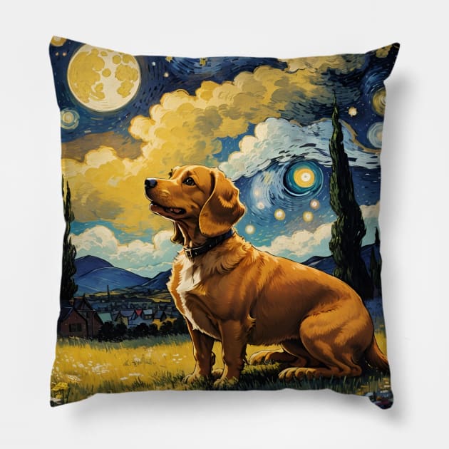 Starry Night Dachshund  Dog , Van Gogh Dachshund Art Pillow by VisionDesigner